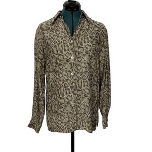 Dana B and Karen Shirt Womens 4 Brown Snakeskin Silk‎ Button Front Long Sleeve